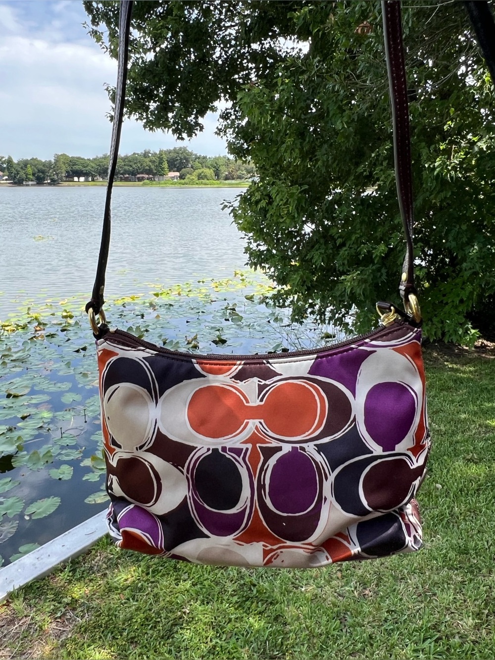 Coach Swingpack Ashley Scarf Signature Brown Leather Crossbody Shoulder Bag NEW - Picture 6 of 12